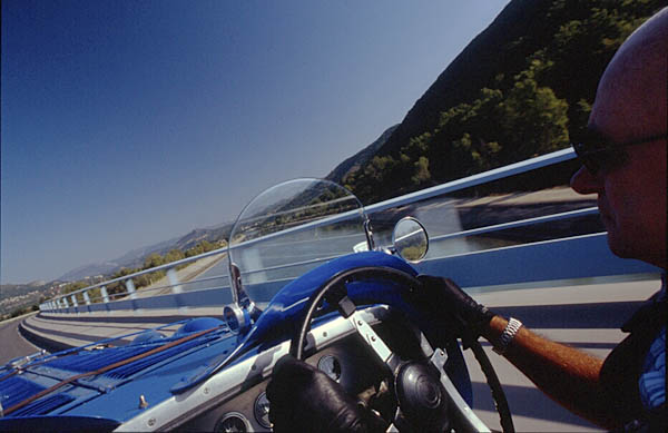 In-car shot of Christian Simonetti's 1930 Delahaye, near Gap.